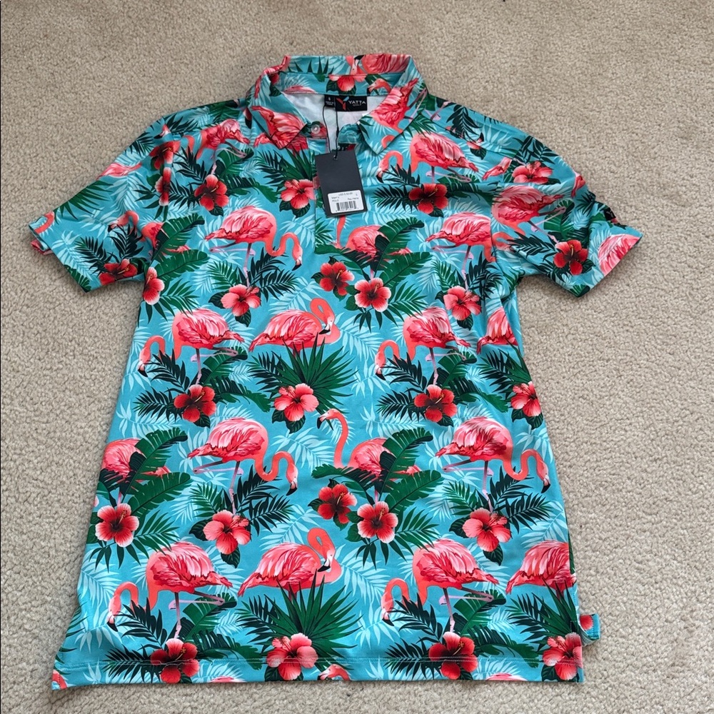 Yatta golf shirt flamingo print